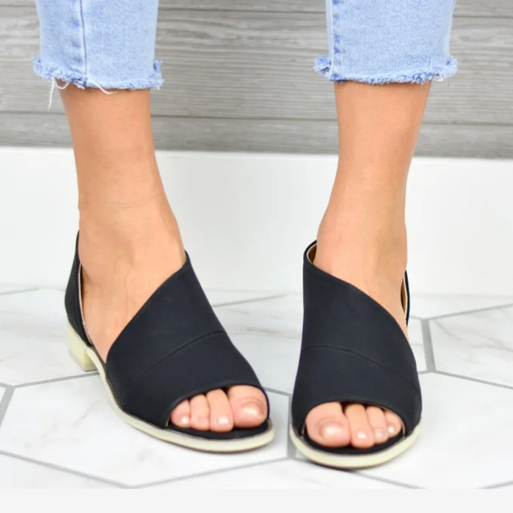 Black Suede Open Toe Flats